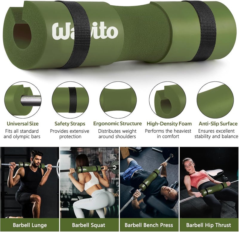 WALITO 7Pcs Barbell Pad Set for Hip Thrust - Squat Pad,Gym Accessories for Women with Bar Bad,Bench Press, with Gym Ankle Straps,Resistance Bands for Working Out,Lifting Strap,Carry Bag - Image 3